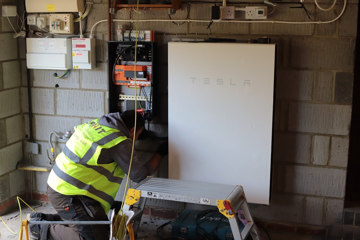 Tesla Powerwall mounted in garage by installer