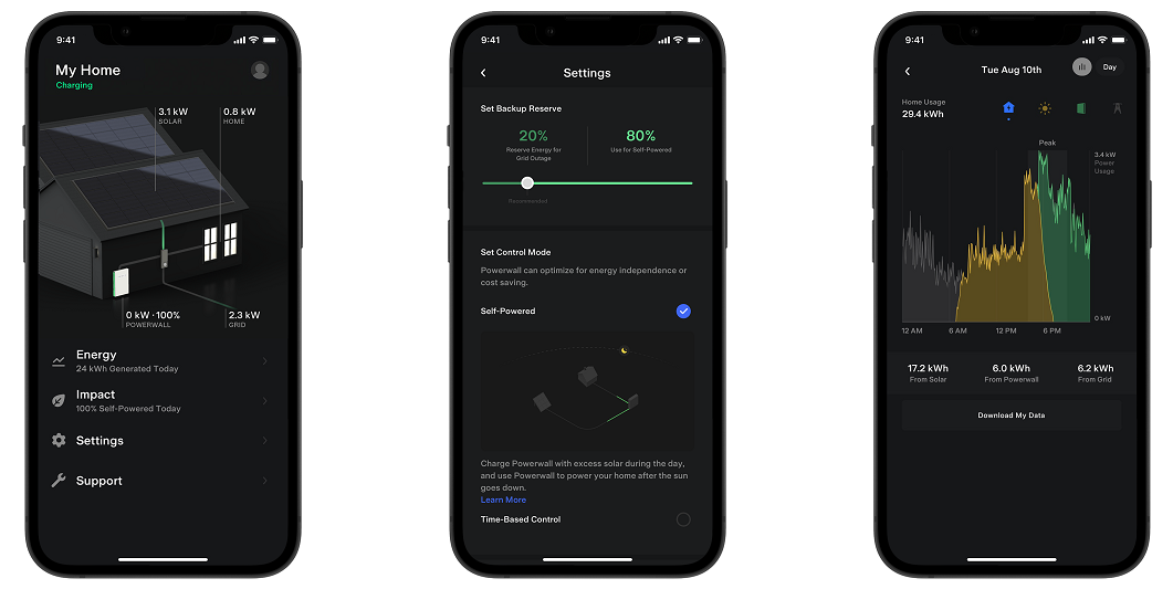 Tesla Powerwall app screens