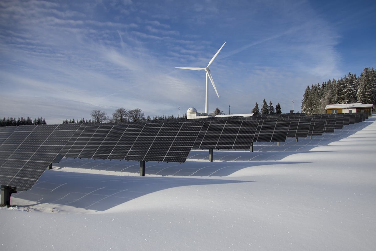 wind turbine and solar panels