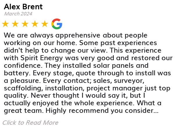 Alex Brent - Spirit Energy Solar and Battery - Google Review 34